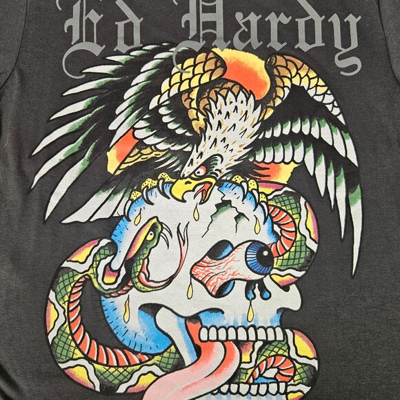 Don Ed Hardy Designs Gray Short Sleeve T-shirt Unisex Size Large Snake Gore NEW - Picture 2 of 8